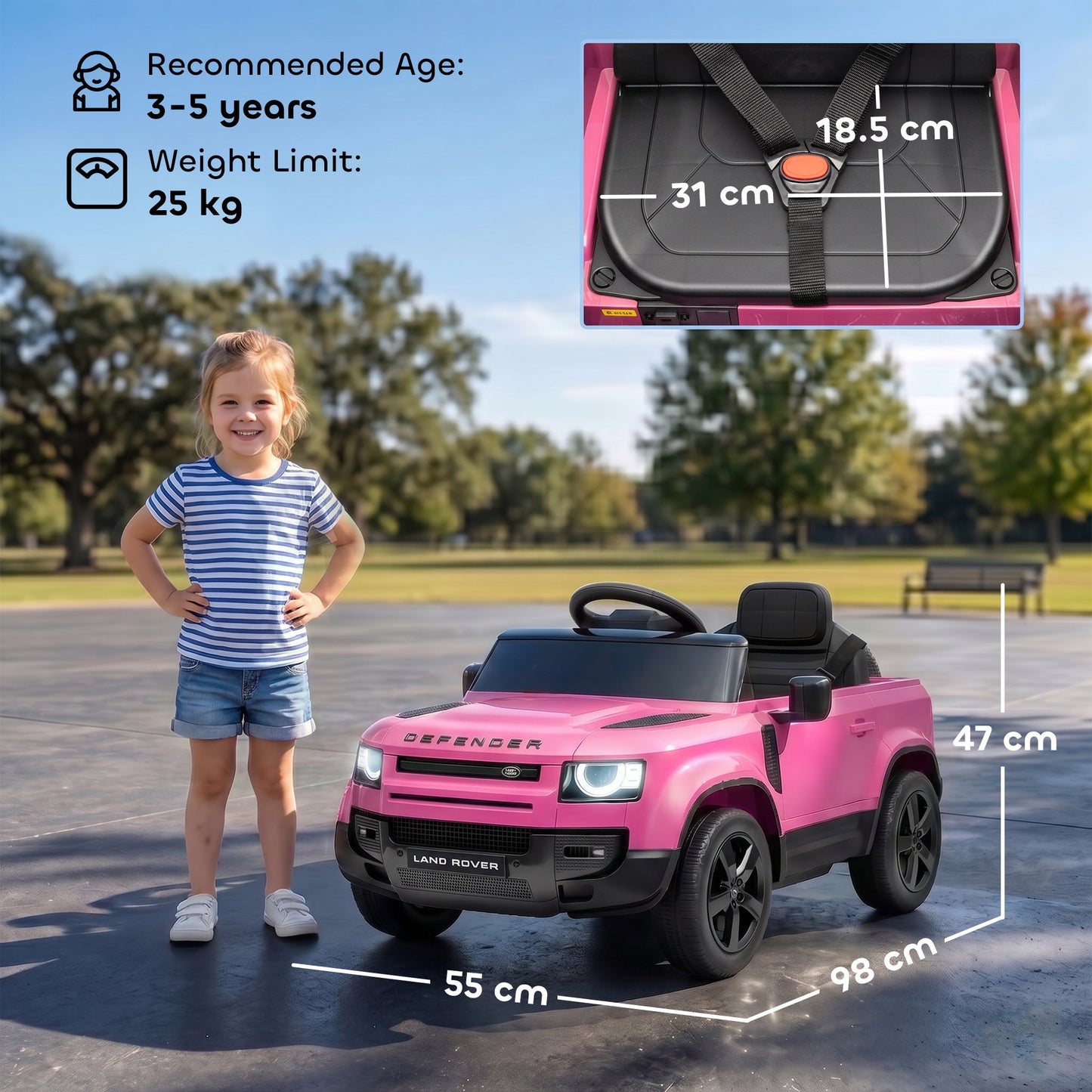 AIYAPLAY Land Rover Licensed 12V Kids Ride on Car with Remote, Suspension, Slow Start, 3 Speeds, Lights, Music, Horn, Pink