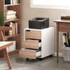 HOMCOM 3 Drawer Mobile File Cabinet, Vertical Filing Cabinet with Wheels for Home Office, Oak