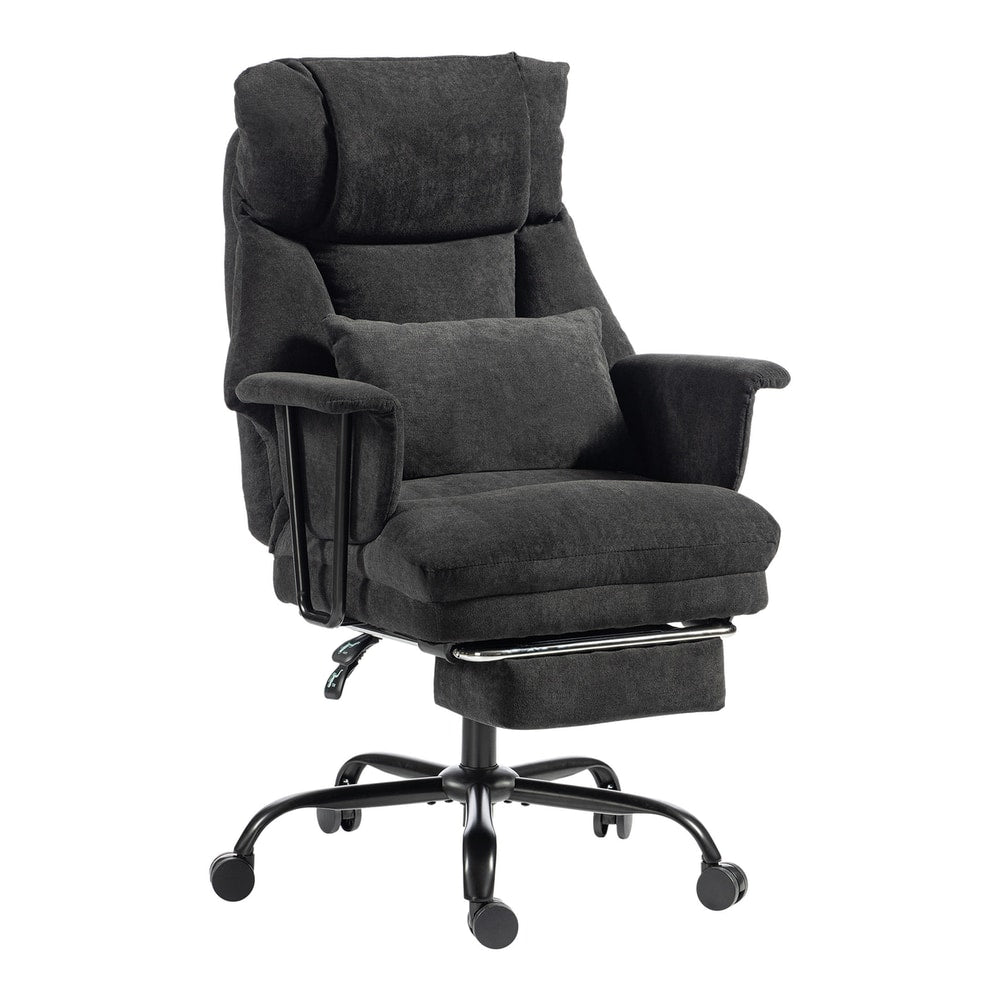 HOMCOM Office Chair, 180kg Heavy Duty Linen Computer Desk Chair with Lumbar Support, Wide Seat, Spring Cushion, Black
