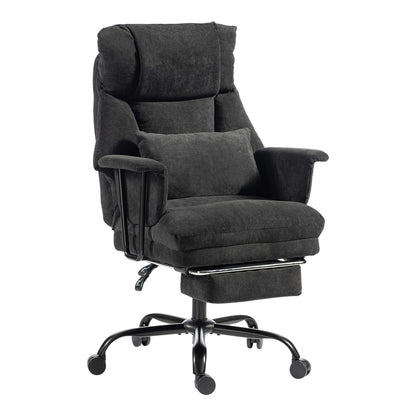 HOMCOM Office Chair, 180kg Heavy Duty Linen Computer Desk Chair with Lumbar Support, Wide Seat, Spring Cushion, Black