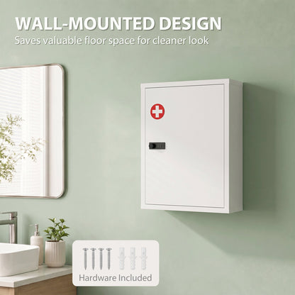 HOMCOM Wall Mount Medicine Cabinet, Bathroom Cabinet with Combination Lock, Door and Storage Shelves, White