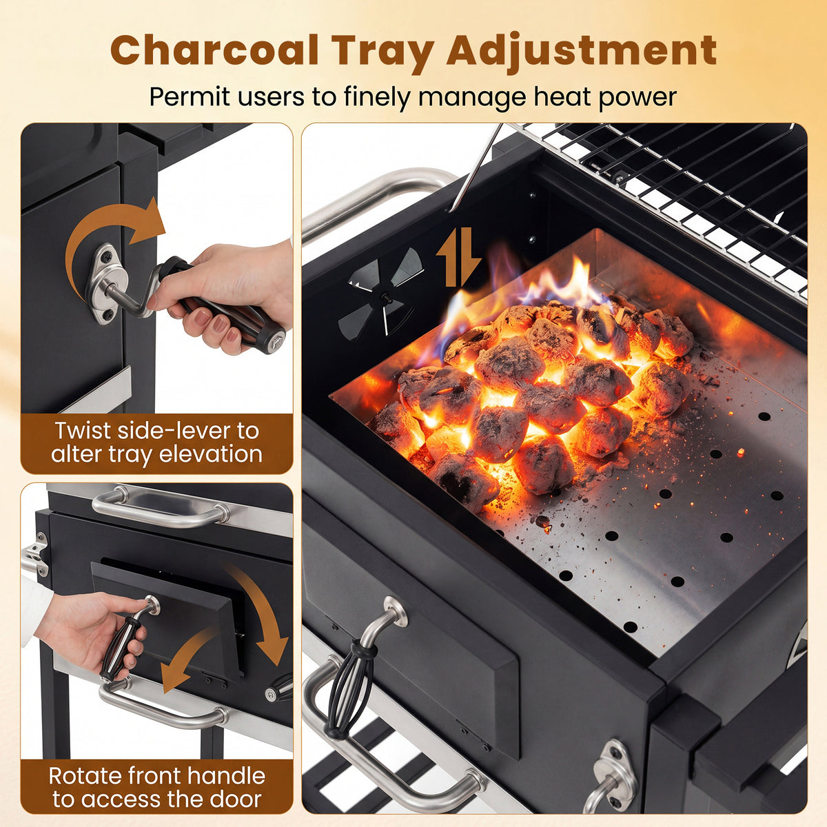 Charcoal Grill with Wheels Portable BBQ Grill with Adjustable Charcoal Tray-Black