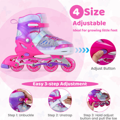 Diagram showing how to adjust the size of the children roller blades