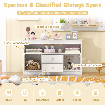 Wooden Kids Toy Children Bookshelf Storage Chest with Open Shelf-White