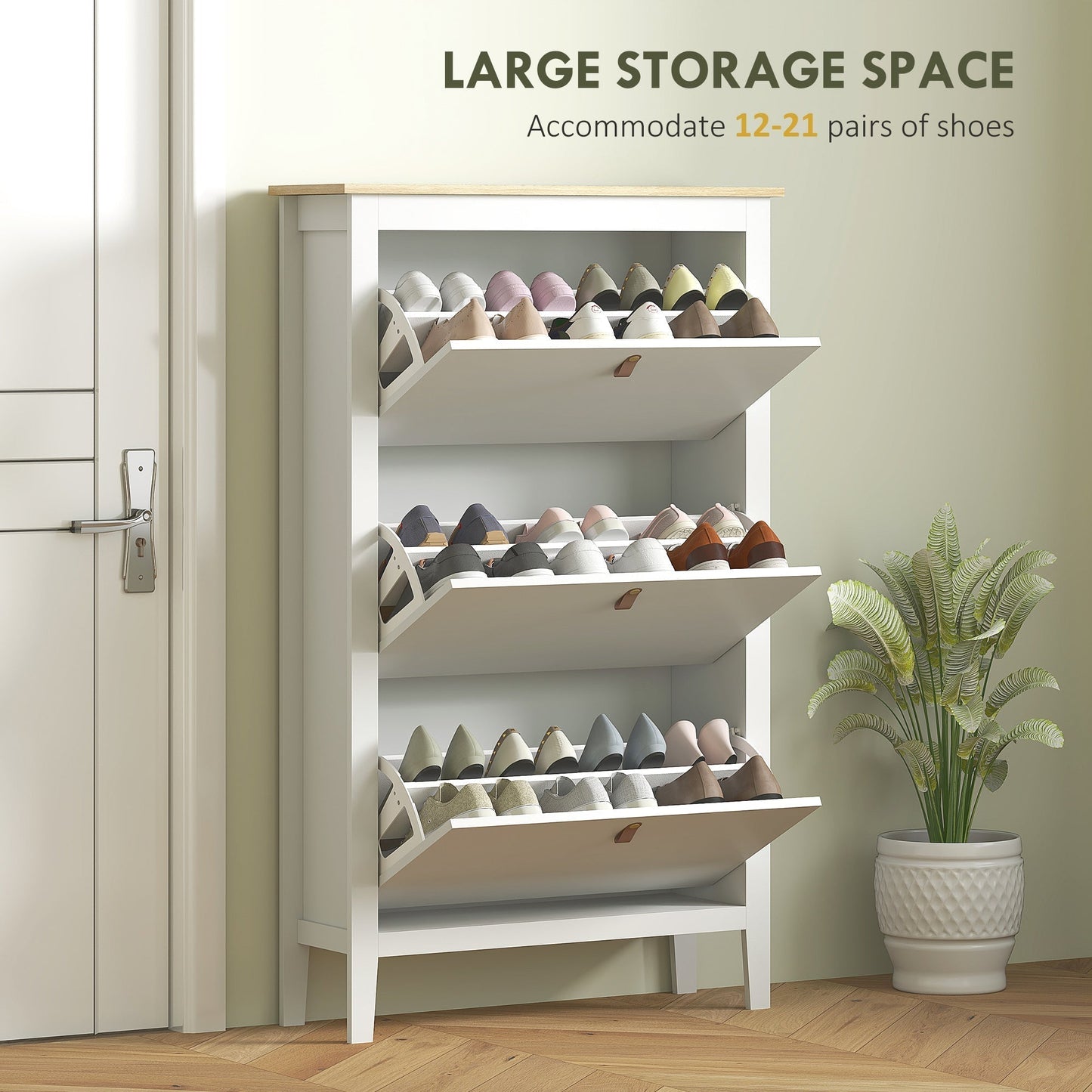 HOMCOM Modern Three-Drawer Shoe Cabinet - White