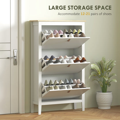 HOMCOM Modern Three-Drawer Shoe Cabinet - White