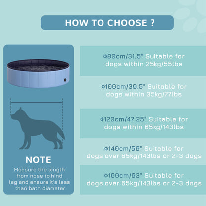 PawHut Dog Paddling Pool, Foldable Dog Pool, Leakproof & Hard Plastic, Portable Pet Bathtub with Non-Slip Base & Drainage Hole, for Indoors, Outdoors, Garden, Patio, 120 x 30 cm, Blue