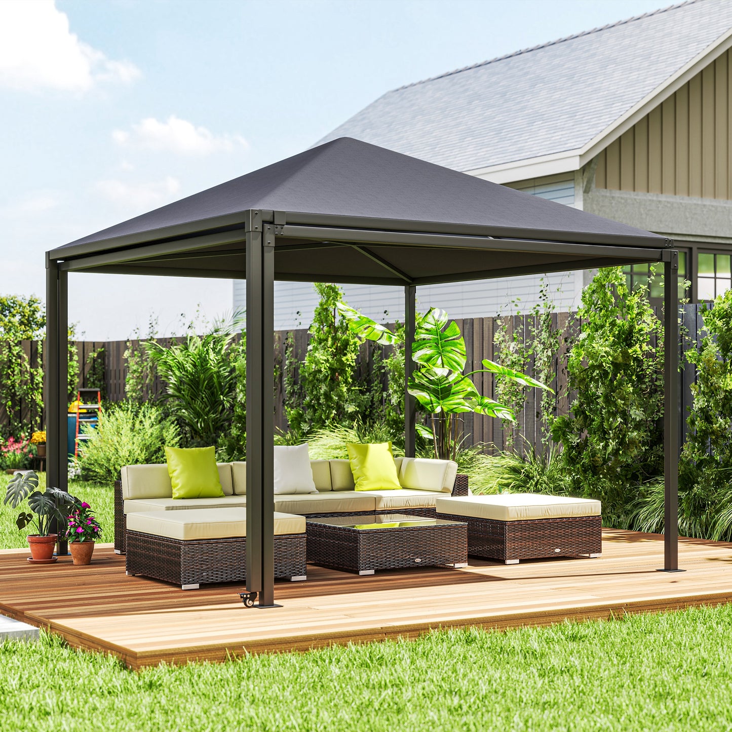 Outsunny √Ç 3√Ç x√Ç 3√Ç أو 3√Ç x 6m Garden√Ç Gazebo مع مظلة قابلة للتمديد وعجلات،√Ç UPF30+ Outdoor√Ç Metal Gazebo√Ç Canopy√Ç Shelter√Ç for BBQ, Event, Party