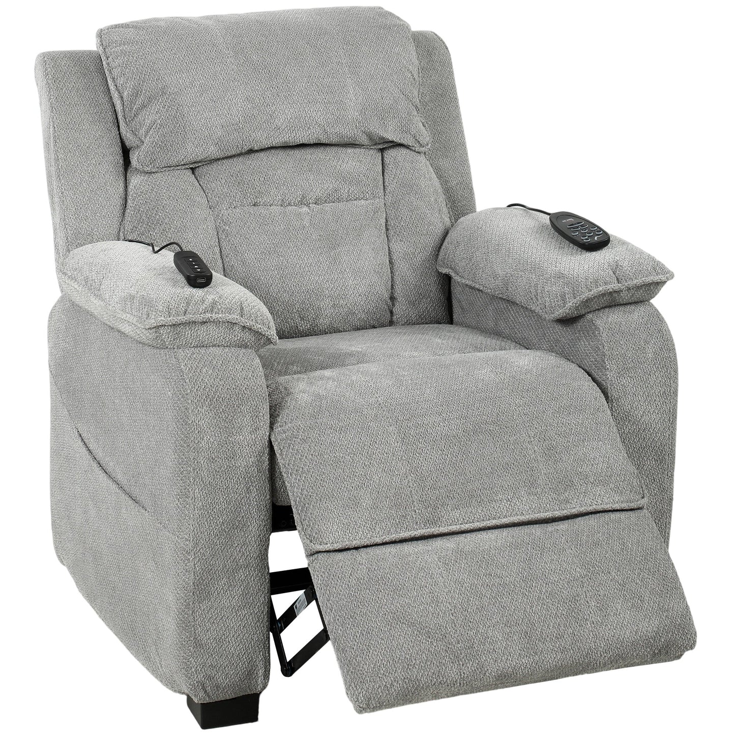 HOMCOM Power Recliner Armchair with Massage and Heat, Electric Reclining Chair with Wide Spring Seat, Light Grey