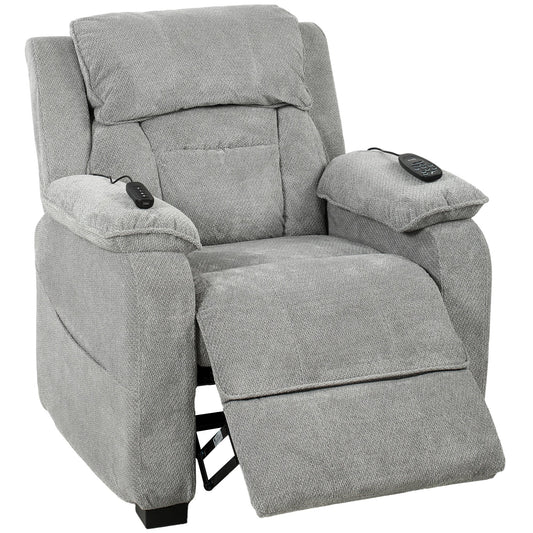 HOMCOM Power Recliner Armchair with Massage and Heat, Electric Reclining Chair with Wide Spring Seat, Light Grey