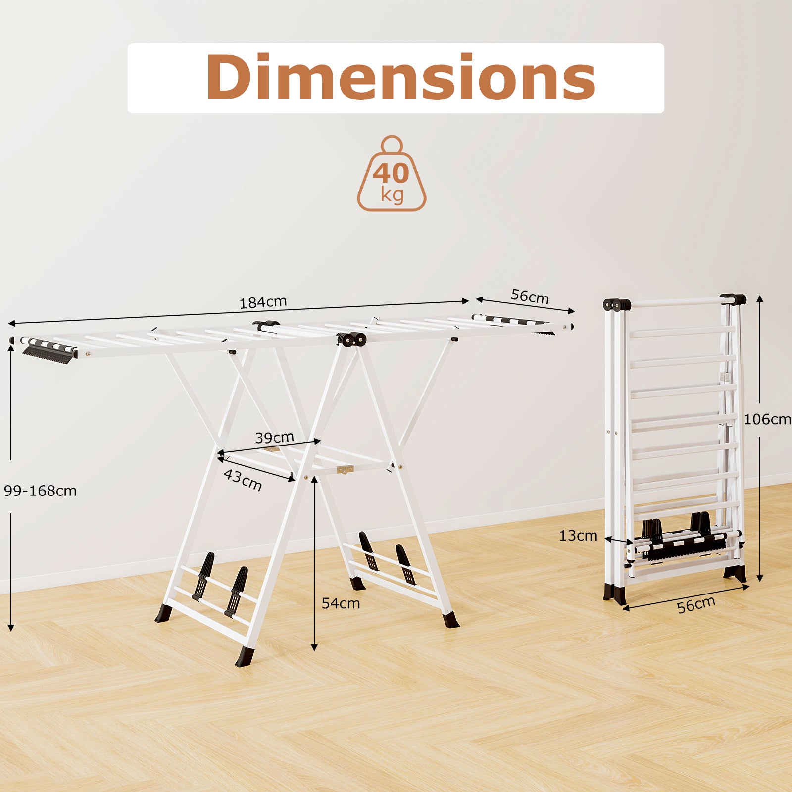 Clothes Drying Rack Foldable Metal Laundry Drying Rack-White