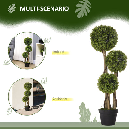 HOMCOM Set of 2 Decorative Artificial Plants, Boxwood Ball Topiary Trees in Pot Fake Plants for Home, Indoor&Outdoor Decor, 90 cm, Light Green