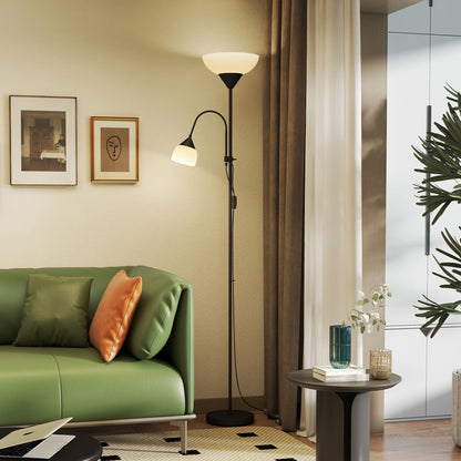 مصباح أرضي LED من HOMCOM لغرفة المعيشة، مصباح قائم طويل بطول 180 سم، مصباح إضاءة علوي للأم والطفل مع عنق مرن قابل للتعديل، 3000K/4500K/6500K درجات حرارة الألوان، أسود
