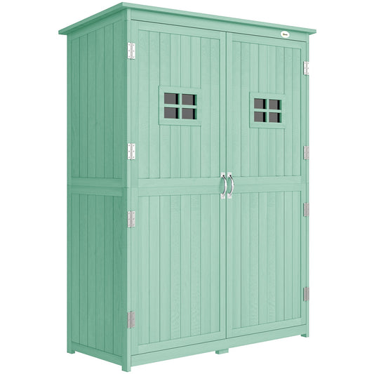 Outsunny Wooden Garden Shed with Two Windows, Tool Storage Cabinet, Outdoor Double Door organiser 127.5L x 50W x 164H cm, Green
