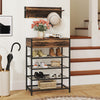 Coat Rack Shoe Stand Set with Wall-Mounted Coat Rack and Drawers-Brown