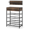 Coat Rack Shoe Stand Set with Wall-Mounted Coat Rack and Drawers-Brown