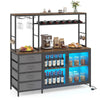 Coffee Bar Cabinet with LED Lights Charging Station-Rustic Brown