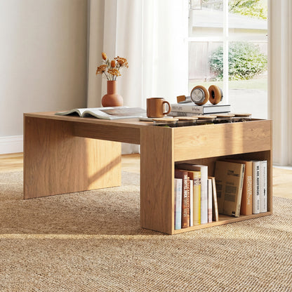 Coffee Table 85cm Coffee Table with Double-Layer Storage Space-Natural