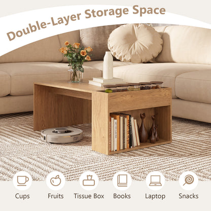 Coffee Table 85cm Coffee Table with Double-Layer Storage Space-Natural