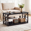 Coffee Table Industrial Farmhouse Accent Table with Open Storage Shelf-Black