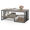 Coffee Table Rectangular Center Table with 2 Storage Shelves and Heavy-duty Metal Frame-Grey