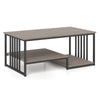 Coffee Table Rectangular Center Table with 2 Storage Shelves and Heavy-duty Metal Frame-Grey