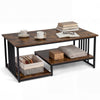 Coffee Table Rectangular Center Table with 2 Storage Shelves and Heavy-duty Metal Frame-Rustic Brown