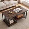 Coffee Table Rectangular Center Table with 2 Storage Shelves and Heavy-duty Metal Frame-Rustic Brown