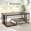 Coffee Table Rectangular Center Table with 2 Storage Shelves and Heavy-duty Metal Frame-Rustic Brown