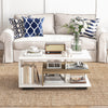 Coffee Table 3-Tier Rectangular Center with L-Shaped Middle Shelf-White