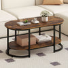 Marble Coffee Table with Open Storage Shelf-Rustic Brown