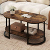 Marble Coffee Table with Open Storage Shelf-Rustic Brown