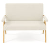 Comfy Upholstered Sherpa Couch with Armrests and Wooden Legs-Beige