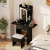 Compact Makeup Dressing Table with Visible Glass Top and Power Outlets-Black