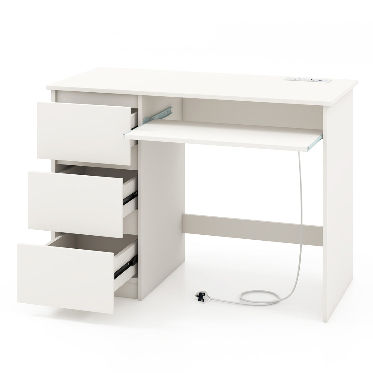 Computer Desk with 3 Large Drawers and Power Outlet-White