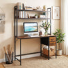 Computer Desk with Hutch Reversible Executive Desk with Fabric Drawers and Metal Frame-Rustic Brown