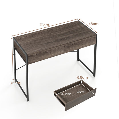 Computer Desk with 2 Drawers Vanity Table with Heavy-Duty Metal Frame-Grey