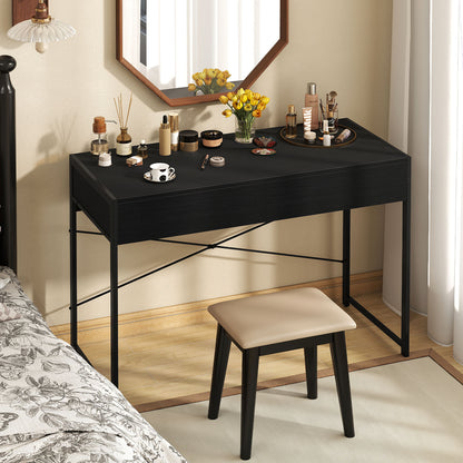 Computer Desk with 2 Drawers Vanity Table with Heavy-Duty Metal Frame-Black