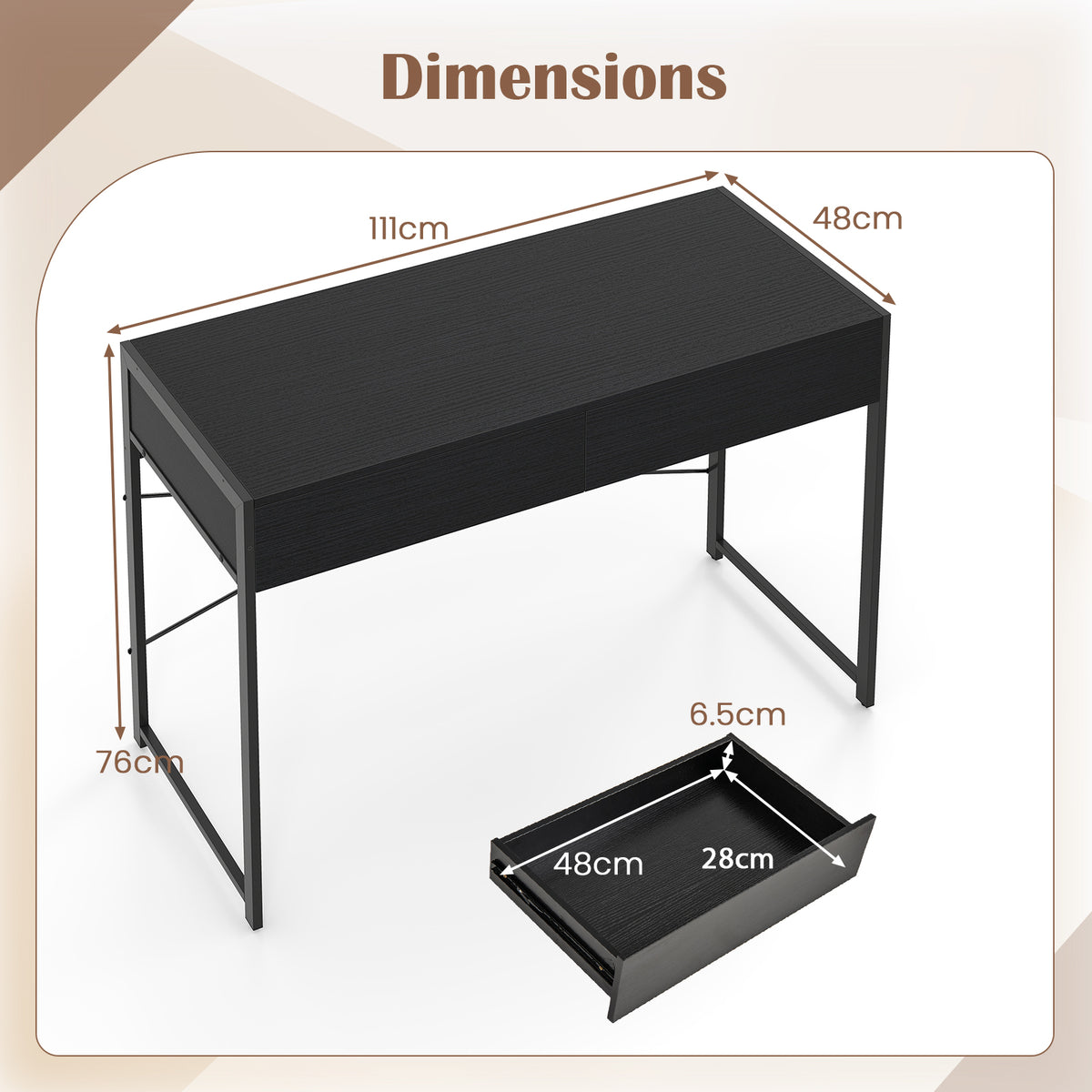Computer Desk with 2 Drawers Vanity Table with Heavy-Duty Metal Frame-Black