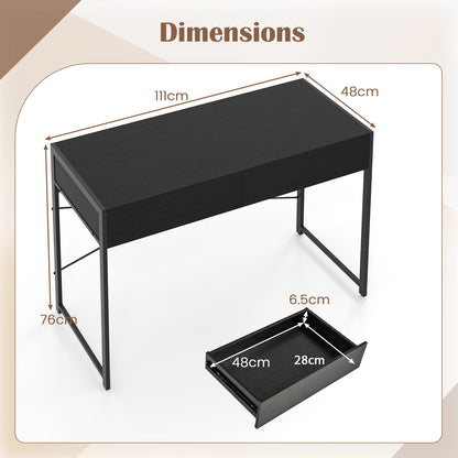 Computer Desk with 2 Drawers Vanity Table with Heavy-Duty Metal Frame-Black