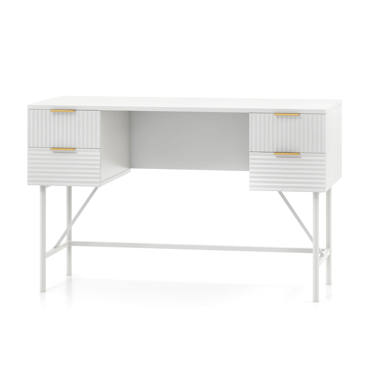 Modern Computer Desk with 4 Drawers and Storage-White