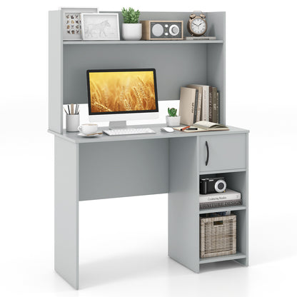 Computer Desk with Hutch and 2 Open Shelves-Grey