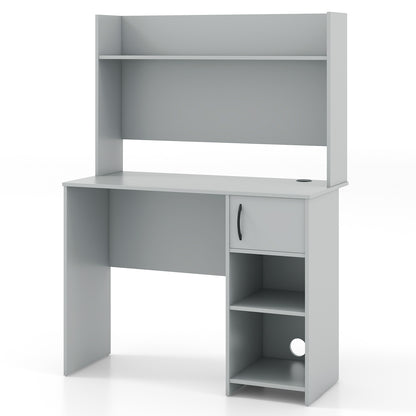 Computer Desk with Hutch and 2 Open Shelves-Grey
