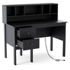 Computer Desk with Power Outlets and Hutch-Black