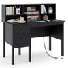 Computer Desk with Power Outlets and Hutch-Black