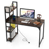 Computer Desk with Power Strip 120 CM Study Writing Desk with Bookshelf-Rustic Brown