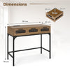 Console Table with Charging Station with Drawers and LED Lights-Natural