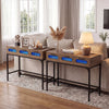 Console Table with Charging Station with Drawers and LED Lights-Natural
