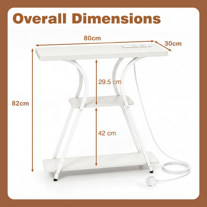Console Table with LED Lights Power Outlets and Storage Shelves for Entryway-White