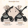 2-in-1 Convertible Baby Stroller with Reversible Seat and Adjustable Canopy-Beige